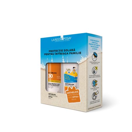 Pachet Anthelios Spray invizible SPF30, 200 ml + Lapte pentru fata si corp pentru copii SPF50+, 100 ml, La Roche Posay