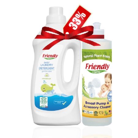 Oferta pachet, Detergent de rufe Bebe 1000 ml si Detergent pentru curatarea accesoriilor 473 ml, Friendly Organic 