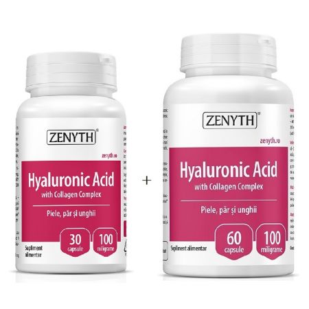 Pachet Hyaluronic Acid cu Collagen Complex 1000 mg, 30+60 capsule, Zenyth