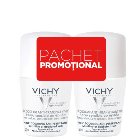 Pachet oferta, antiperspirant roll-on, pentru piele sensibila, 48H, Vichy