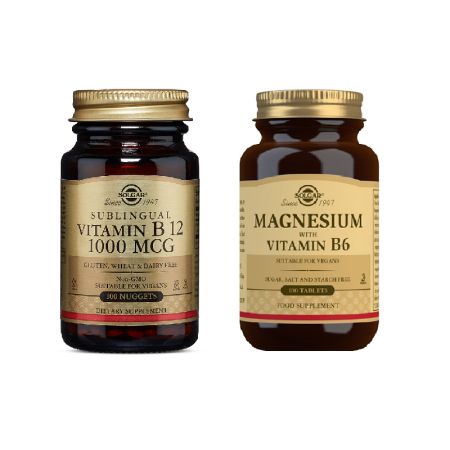 Pachet vitamin B12 1000 ug 100 tablete + Magnesium cu B6, 100 trablete, Solgar