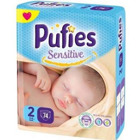  Scutece, nr. 2, Pufies Baby Sensitive, 3-6 kg, 74 buc, Ficosota Sintez