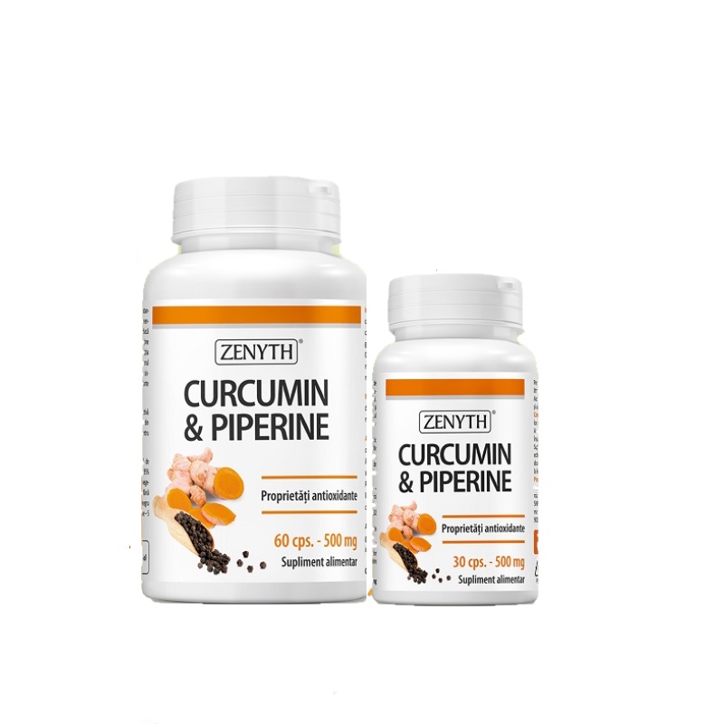 Pachet Curcumin si Piperine, 60+30 capsule, Zenyth