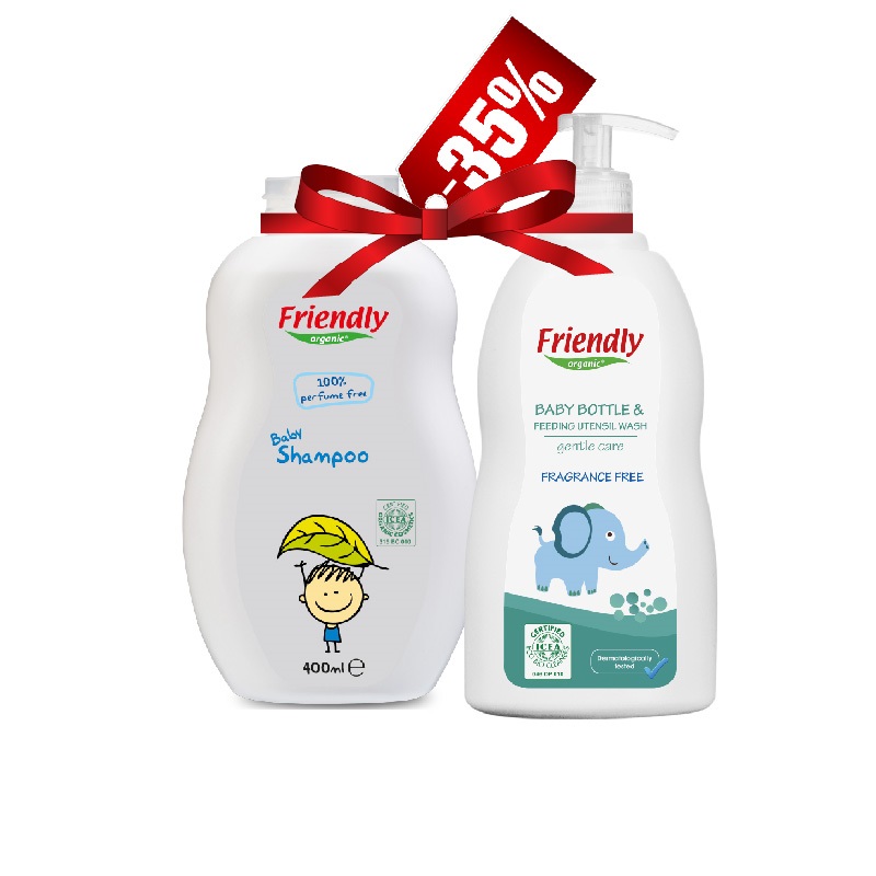 Oferta Pachet Detergent pentru biberoane 500 ml si Sampon fara miros 400 ml, Friendly Organic