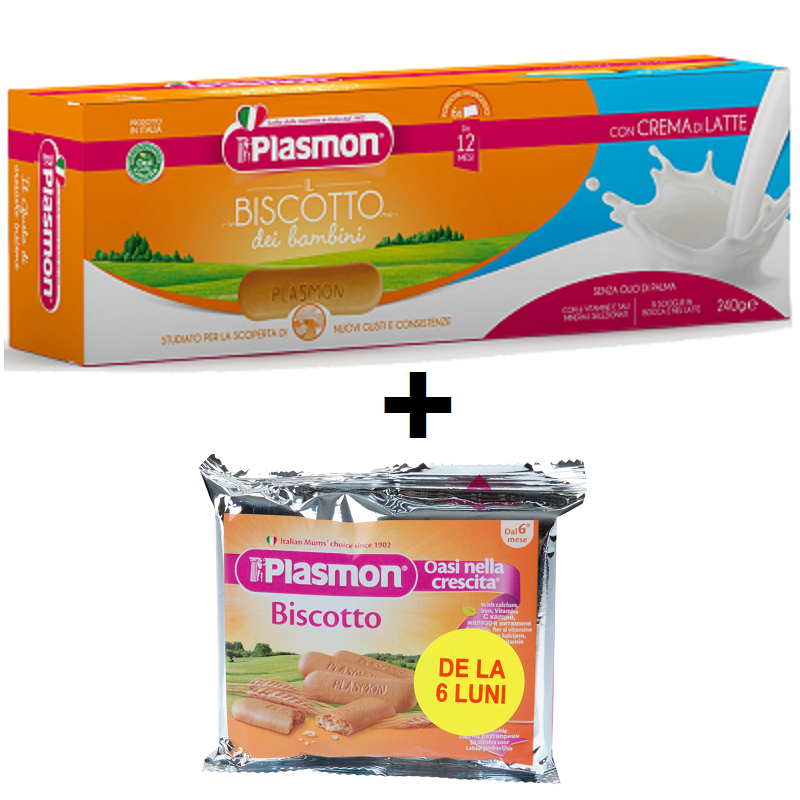 Pachet Biscuiti cu crema de lapte 240 gr + Biscuiti 60 gr, Plasmon