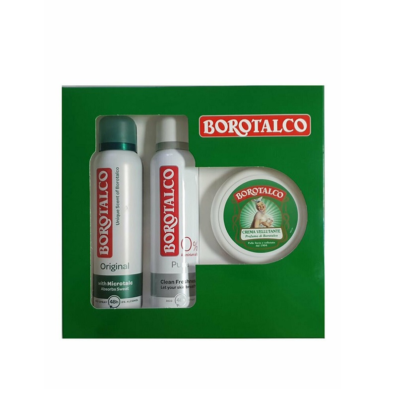 Pachet Deo Spray Oiginal 150ml + Deo Spray Pure 150 ml + Crema de uz general 150 ml, BOR1908, Borotalco