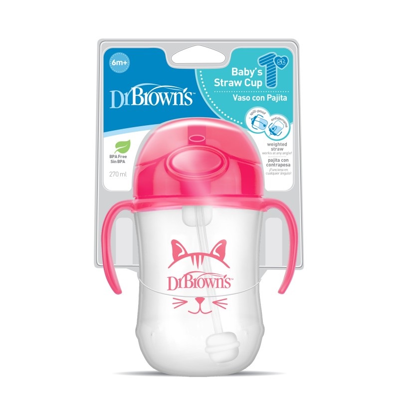 Prima canita cu pai a bebelusului, 270 ml, TC91011, Roz, Dr Browns