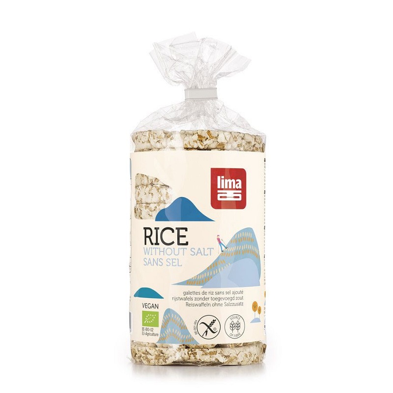 Rondele Bio din orez expandat fara sare, 100 g, Lima