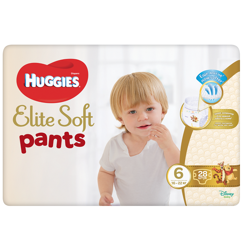 Scutece Elite Soft Nr 6, Mega, Pants, 16-22 kg, 28 buc, Huggies