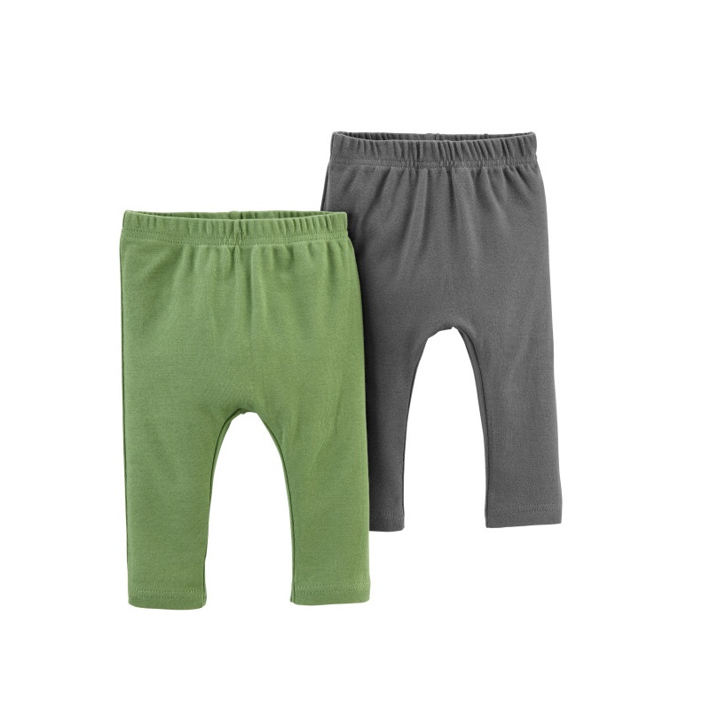 Set 2 piese pantaloni, Verde/Gri, 100% bumbac organic, 0 luni, 1H387210, Carter's