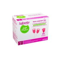 Cupe menstruale din silicon biocompatibil, 2 bucati si 1 recipient pentru sterilizare, marimea 2, Saforelle