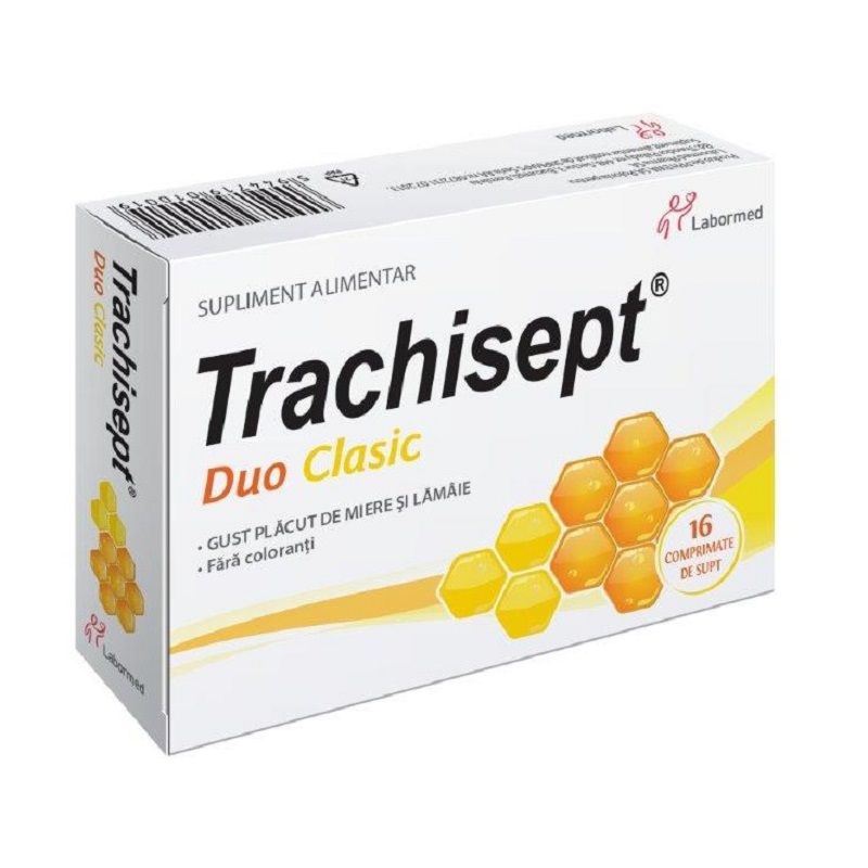  Trachisept Duo Clasic cu aroma de miere si lamaie, 16 comprimate, Labormed