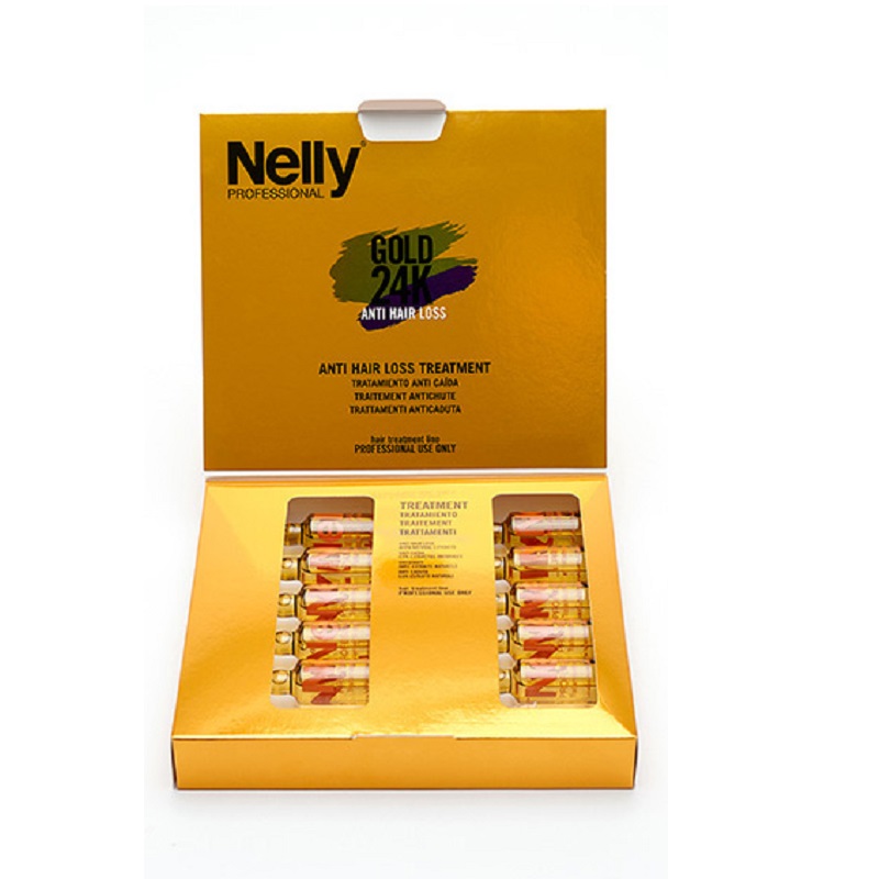 Tratament impotriva caderii parului Gold 24K, 10 fiole x 10 ml, Nelly Professional