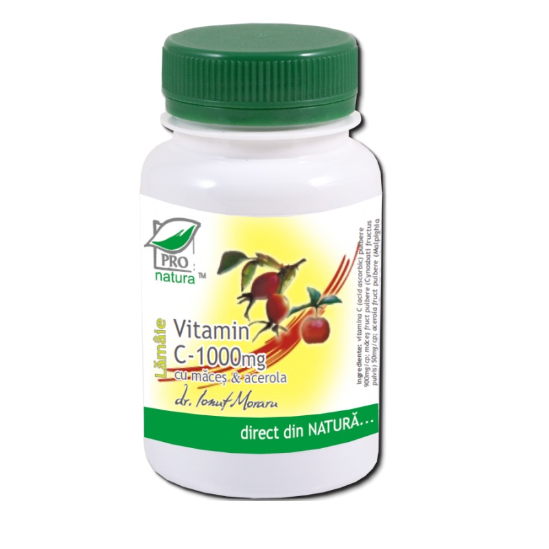 Vitamina C Lamaie cu macese si acerola, 1000 mg, 100 comprimate, Pro Natura