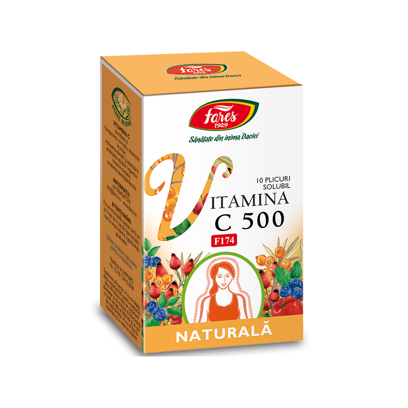 Vitamina C 500 naturala F174, 10 plicuri, Fares