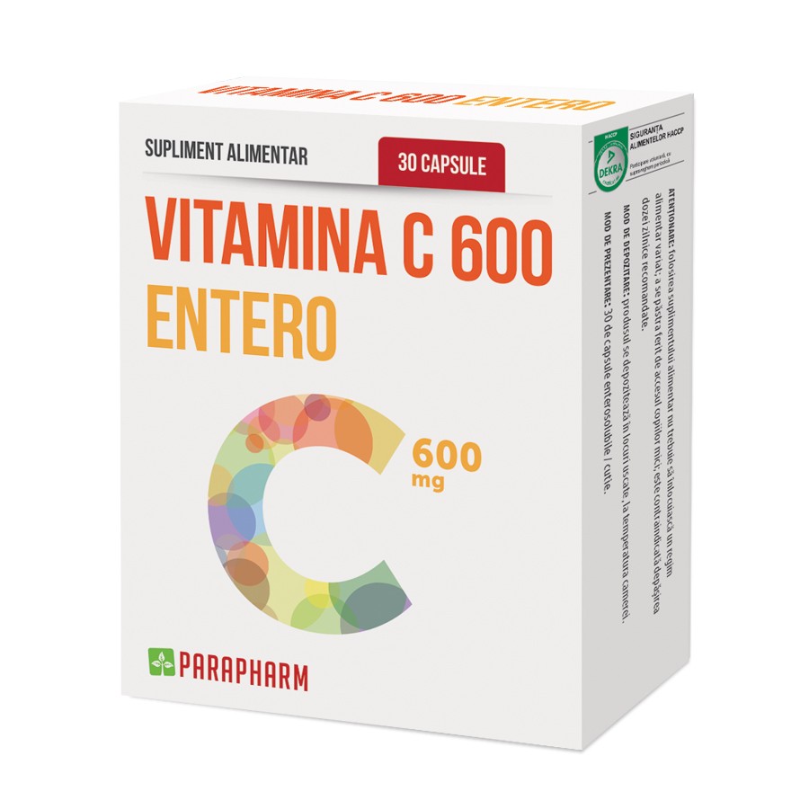 Vitamina C Entero, 600mg, 30 capsule, Parapharm