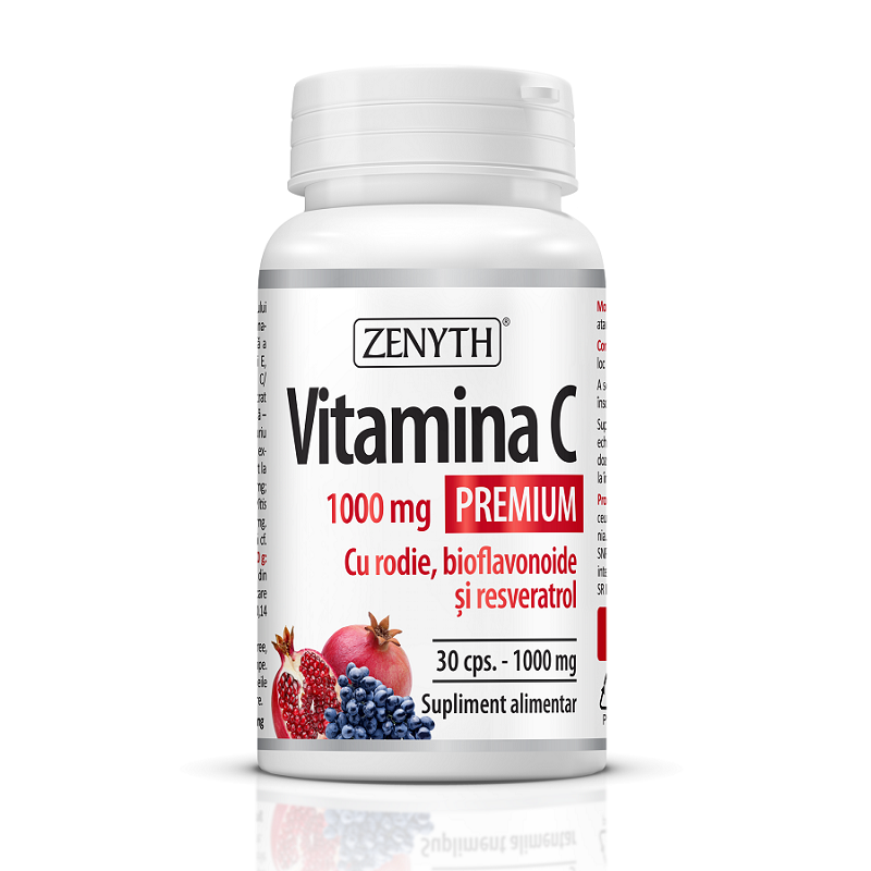 Vitamina C Premium cu rodie, bioflavonoide si resveratrol 1000 mg, 30 capsule, Zenyth