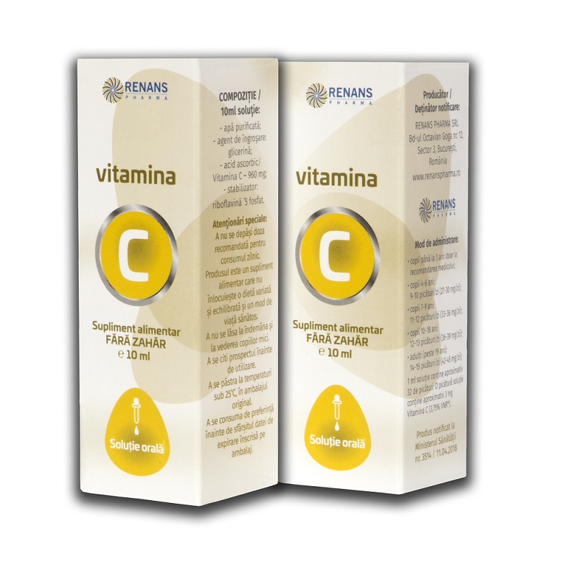 Vitamina C solutie orala fara zahar, 10 ml, Renans