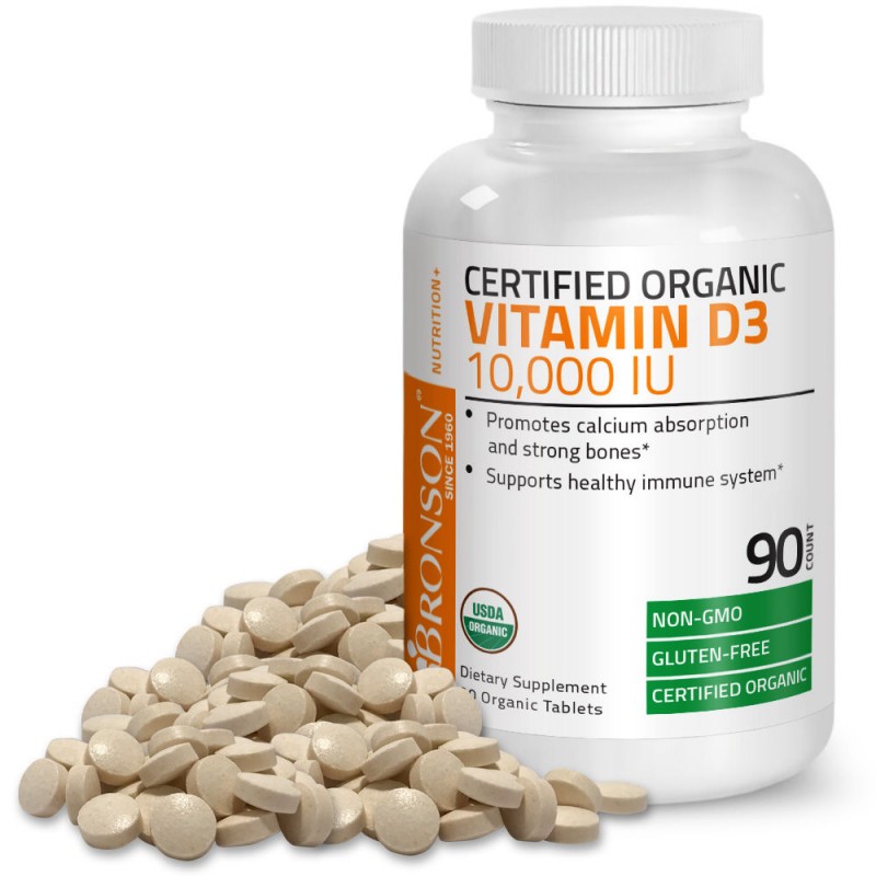 Vitamina D3 10000 Organica, 90 tablete, Bronson