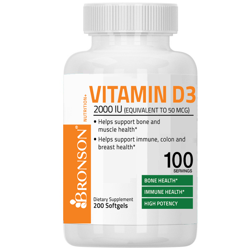 Vitamina D3, 2000UI, 200 capsule, Bronson